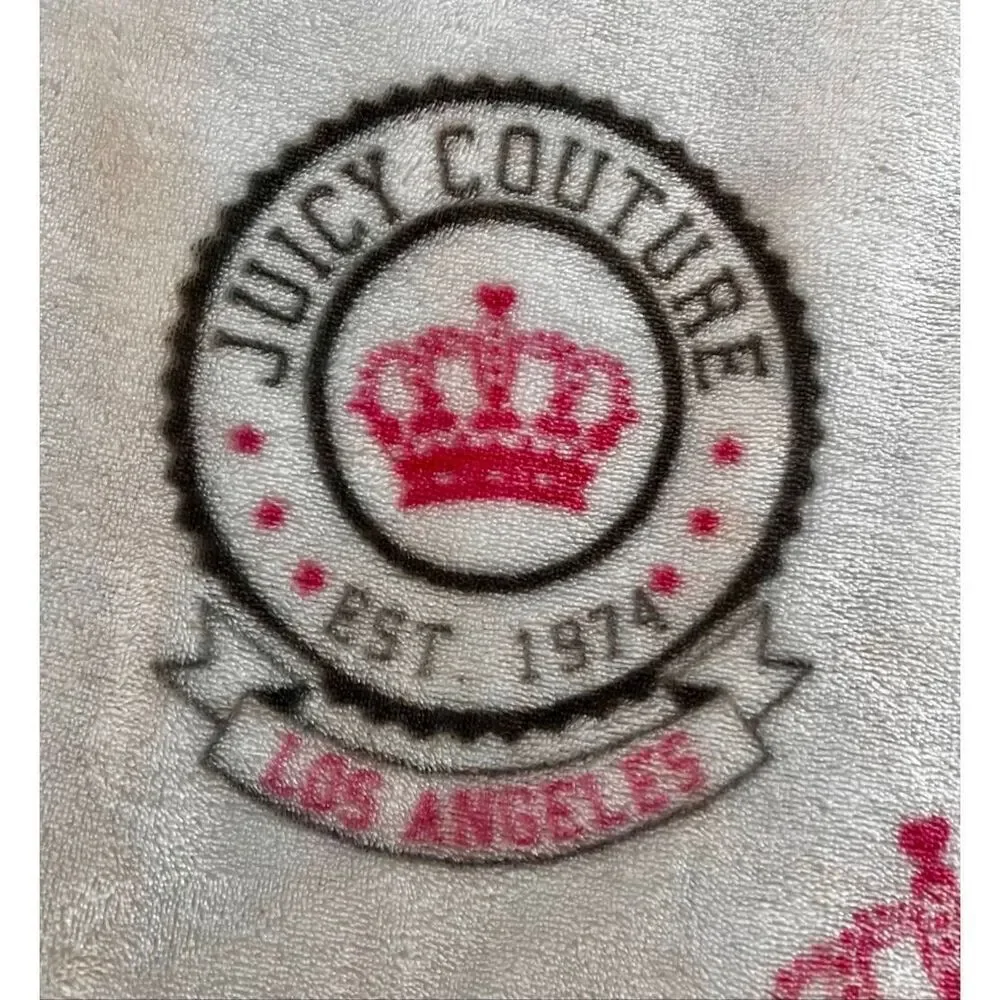 Juicy Couture Emblem Plush Throw Blanket 50”x70” Pink & Gray EC